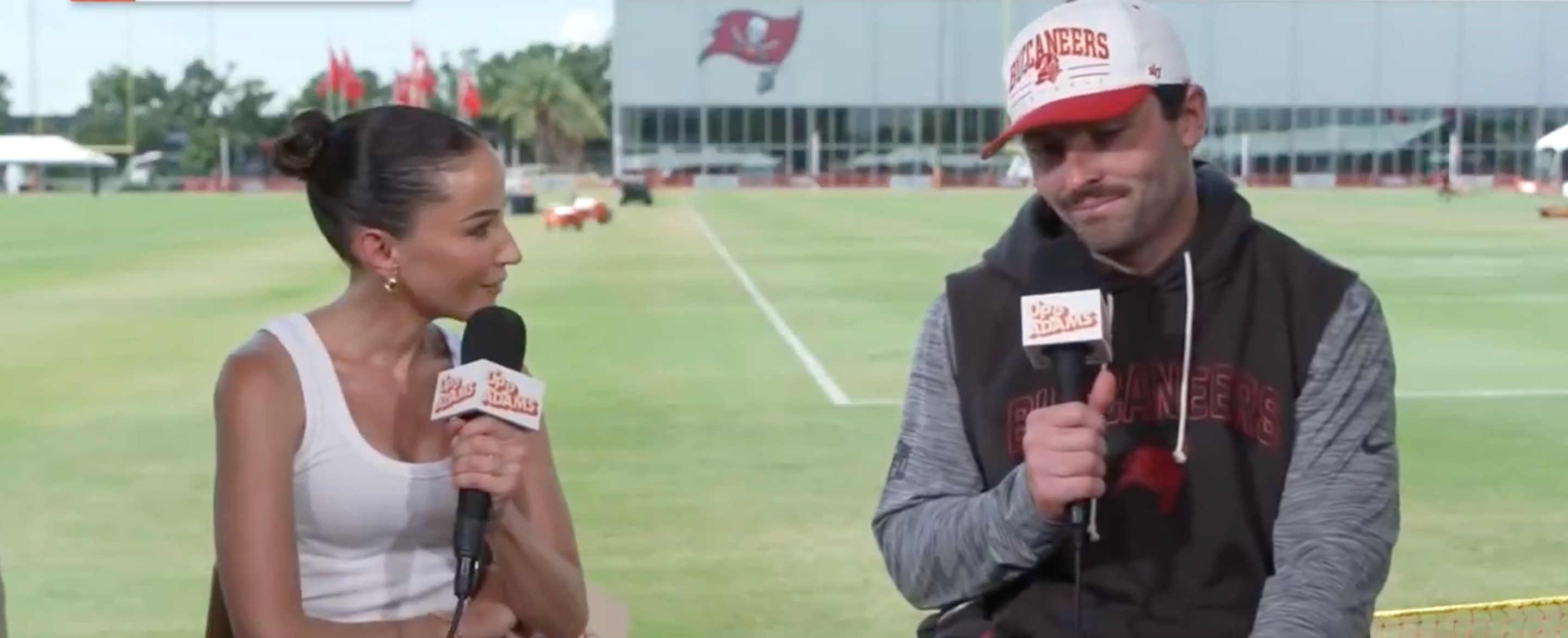 Baker Mayfield talks to Kay Adams on the Up and Adams show after Buccaneers training camp practice.